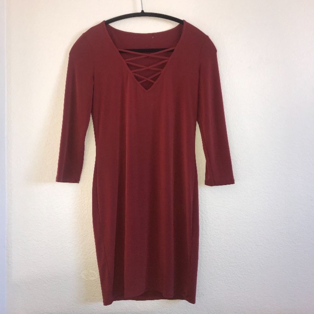 Red v-neck dress